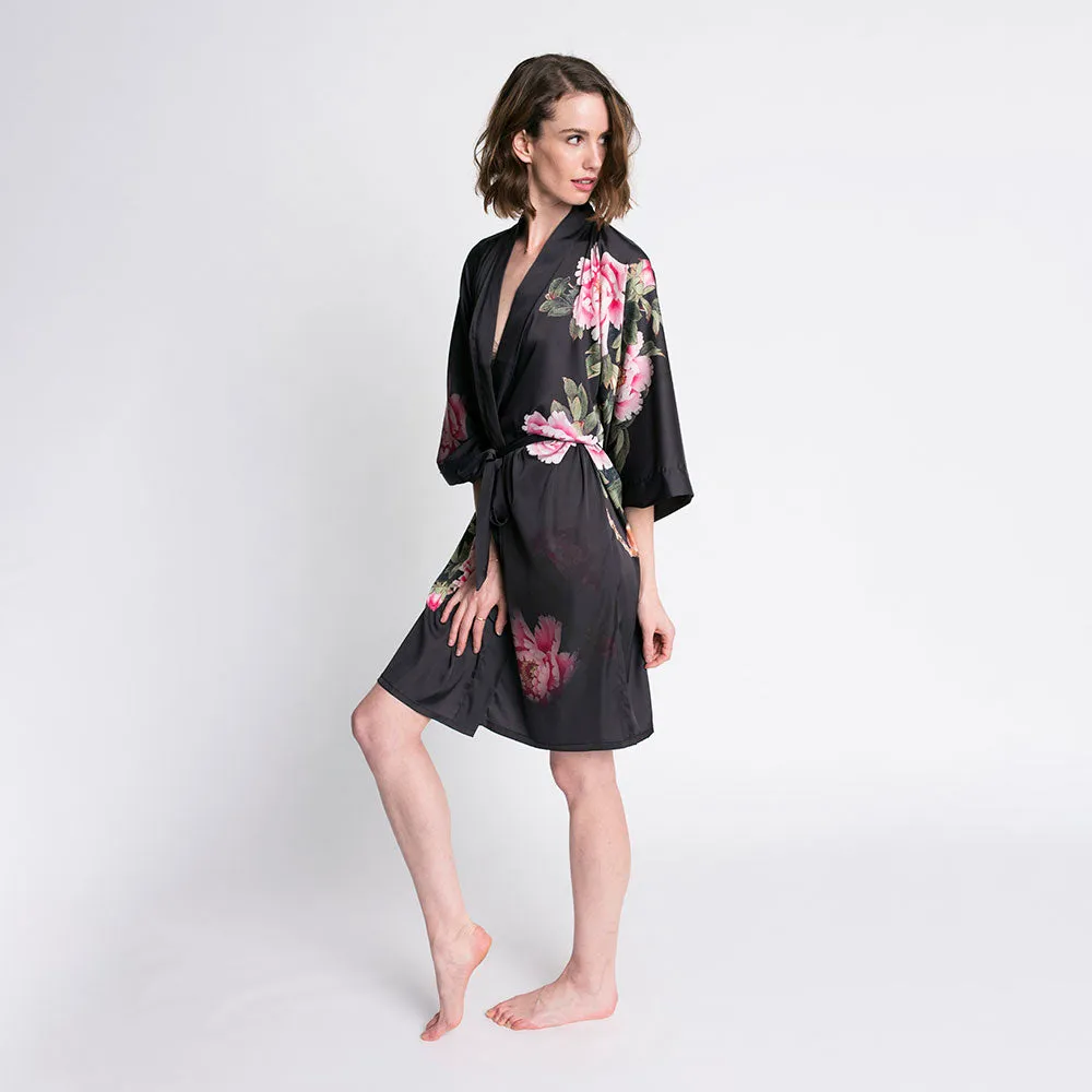 Peony & Bird Short Kimono Robe