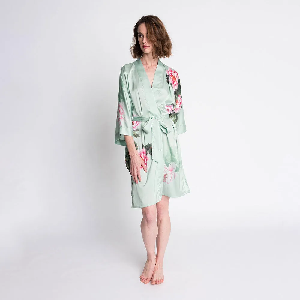 Peony & Bird Short Kimono Robe