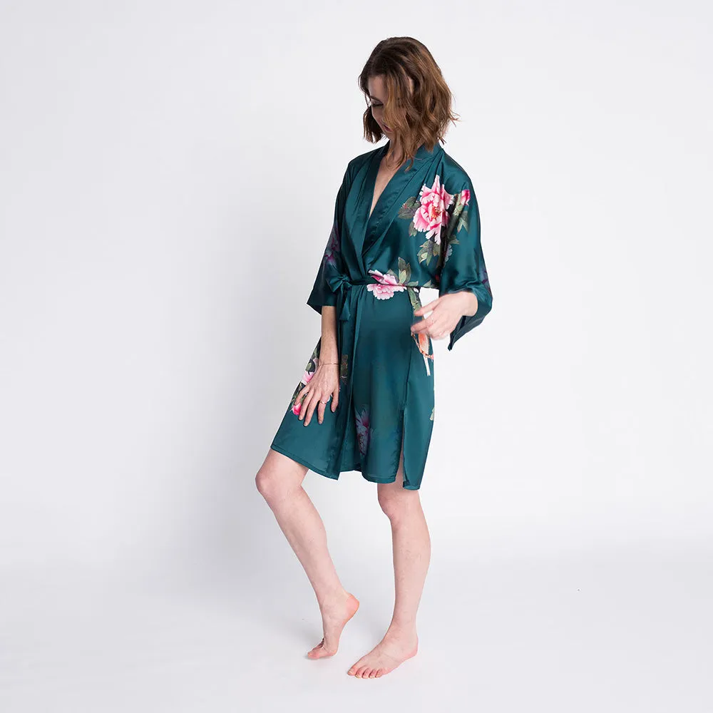 Peony & Bird Short Kimono Robe