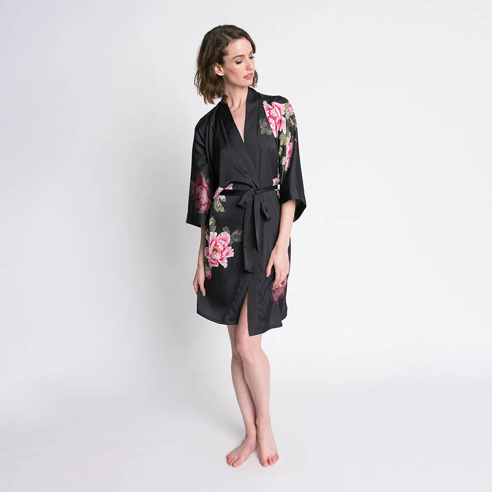 Peony & Bird Short Kimono Robe