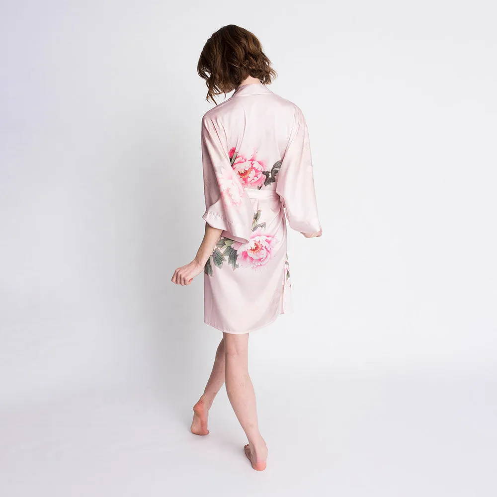 Peony & Bird Short Kimono Robe