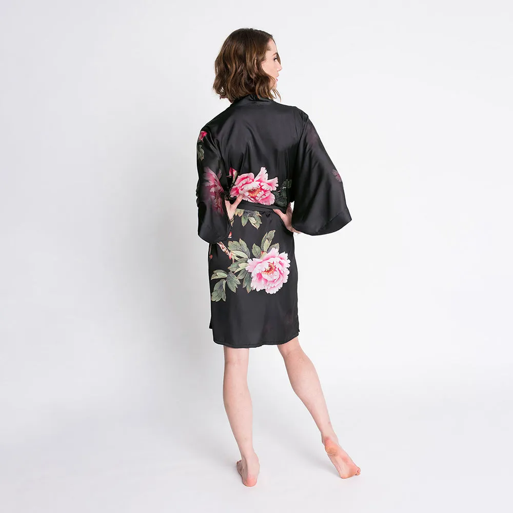 Peony & Bird Short Kimono Robe