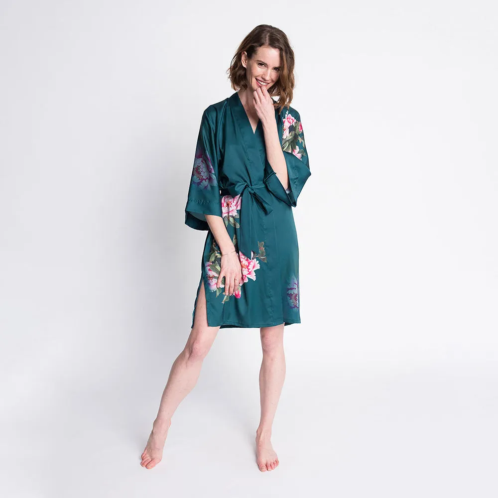 Peony & Bird Short Kimono Robe