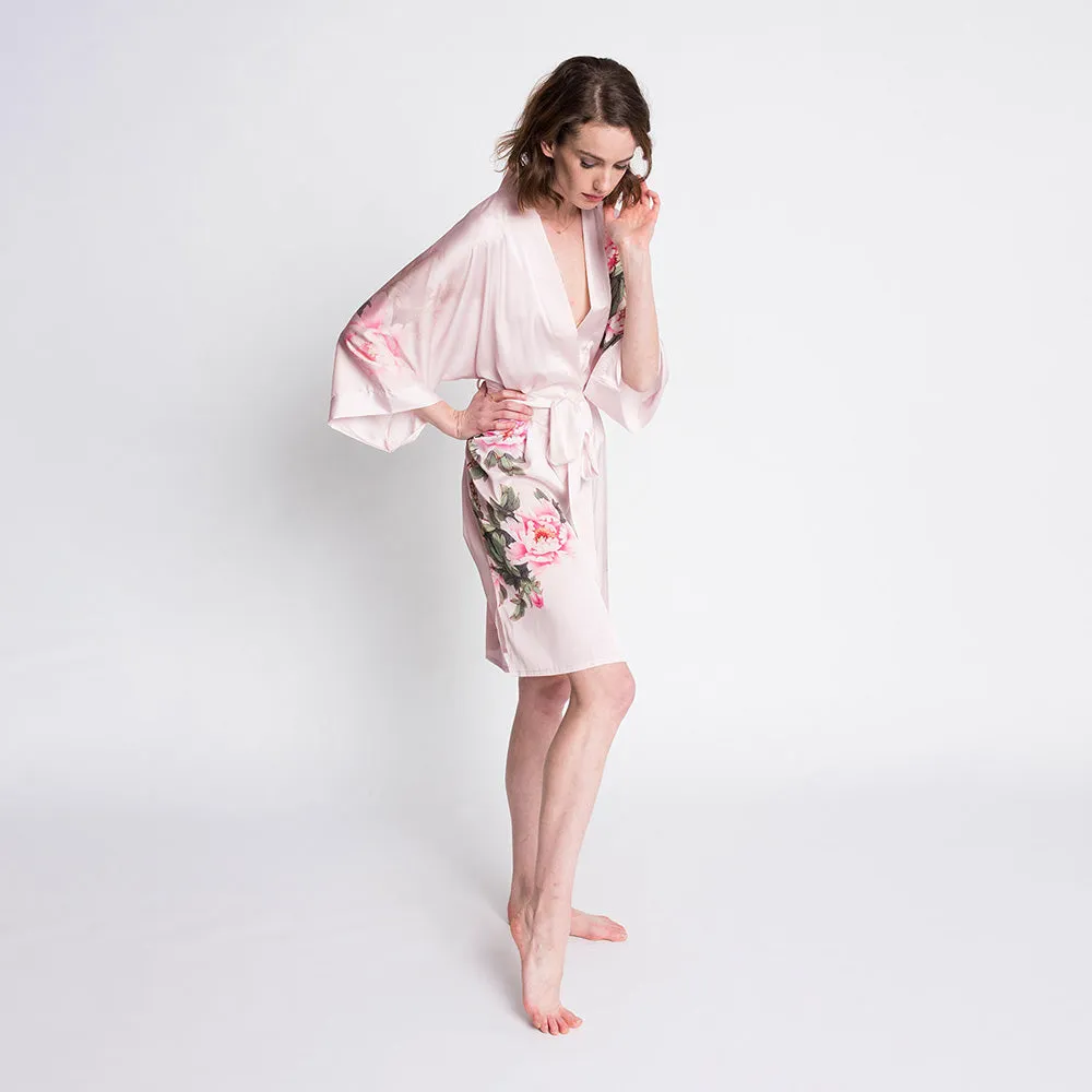 Peony & Bird Short Kimono Robe