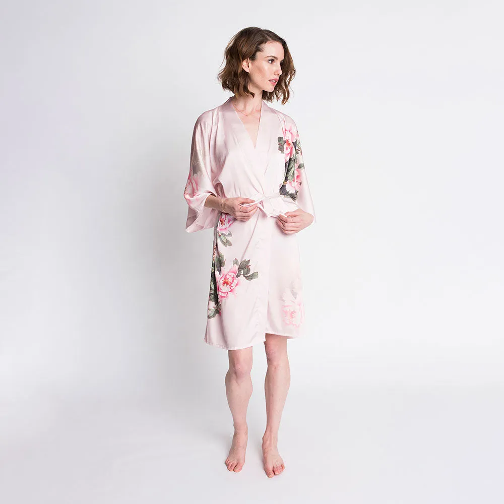 Peony & Bird Short Kimono Robe