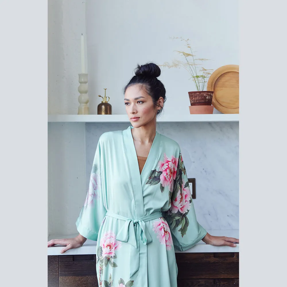 Peony & Bird Short Kimono Robe