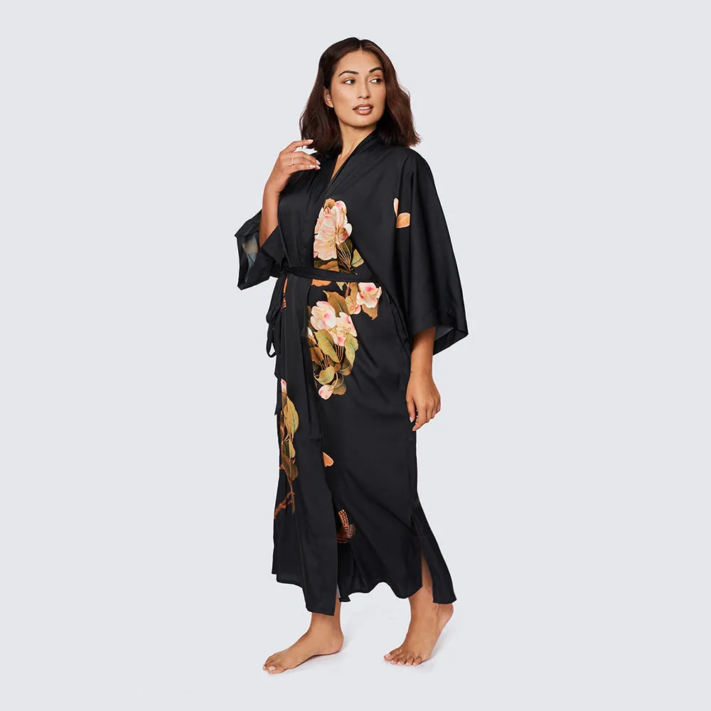 Peony & Butterfly Long Kimono Robe (Plus Size)