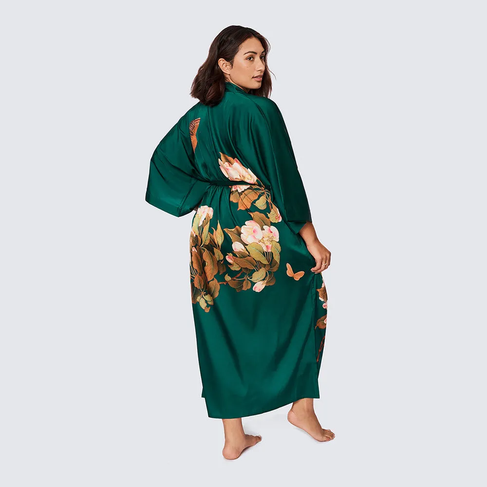 Peony & Butterfly Long Kimono Robe (Plus Size)