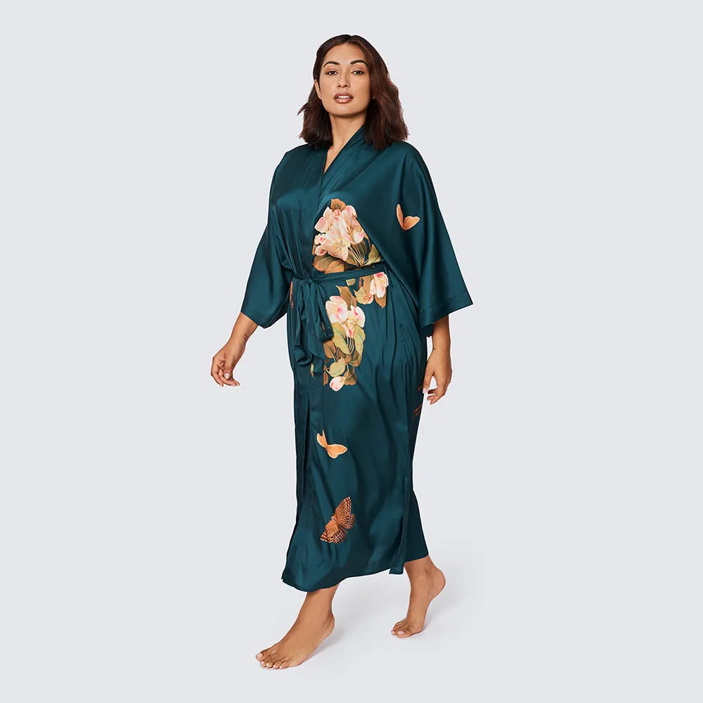 Peony & Butterfly Long Kimono Robe (Plus Size)