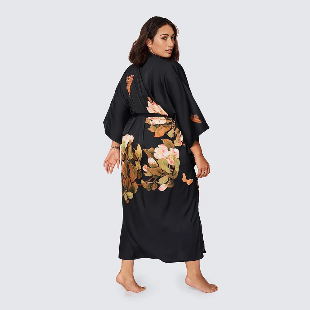 Peony & Butterfly Long Kimono Robe (Plus Size)