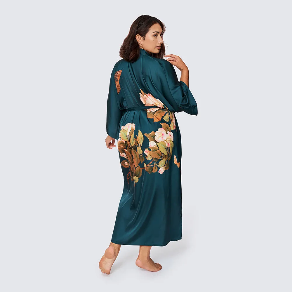 Peony & Butterfly Long Kimono Robe (Plus Size)