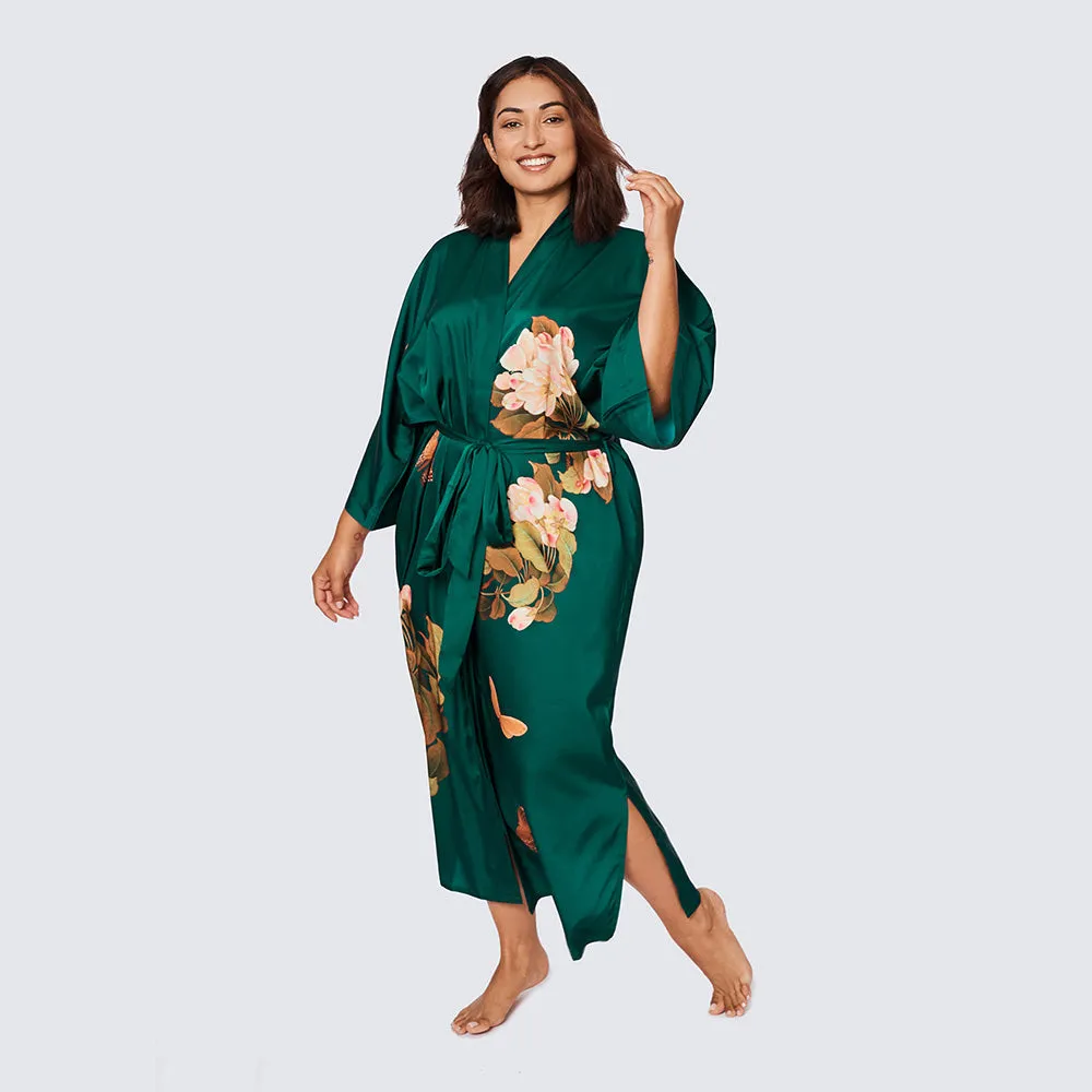 Peony & Butterfly Long Kimono Robe (Plus Size)