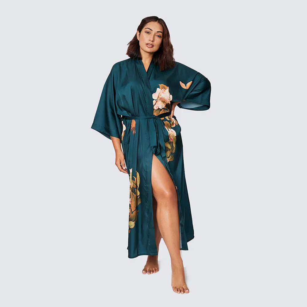 Peony & Butterfly Long Kimono Robe (Plus Size)