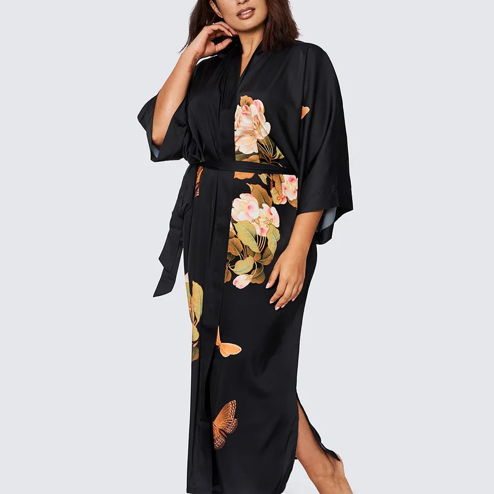 Peony & Butterfly Long Kimono Robe (Plus Size)