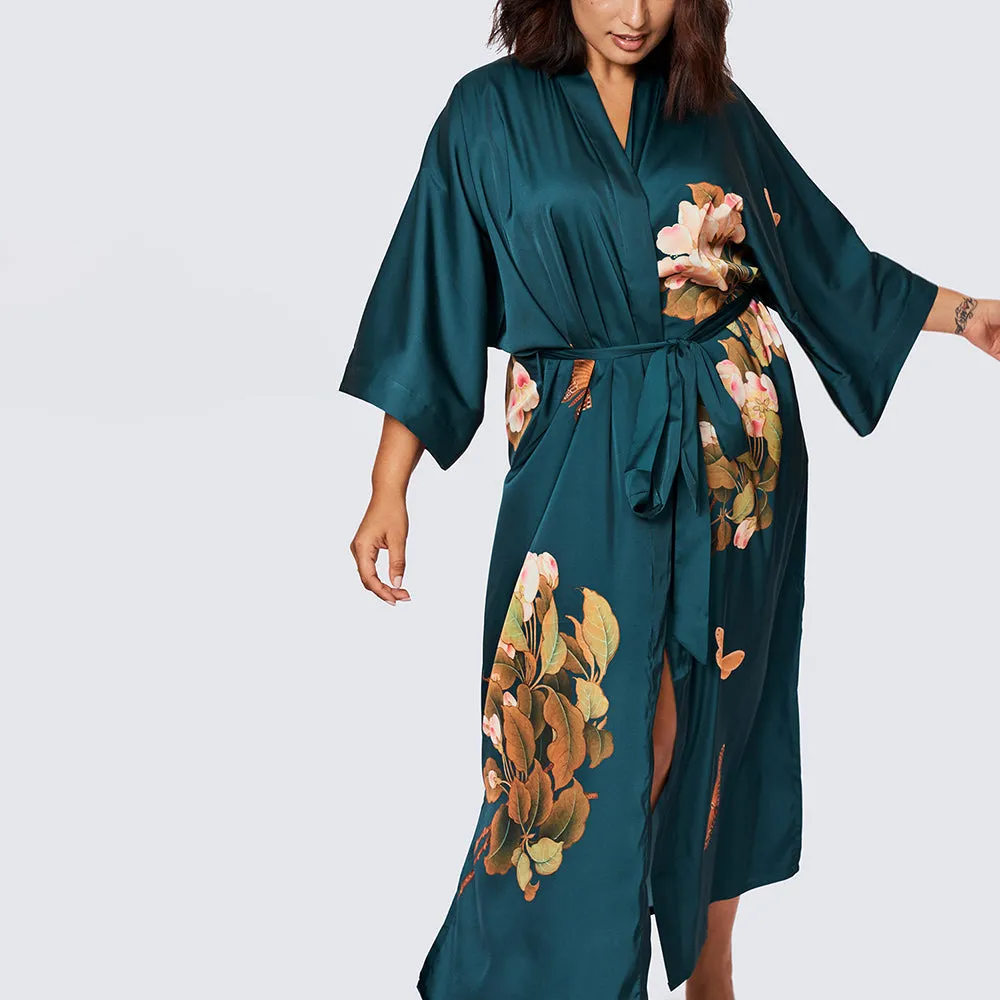 Peony & Butterfly Long Kimono Robe (Plus Size)