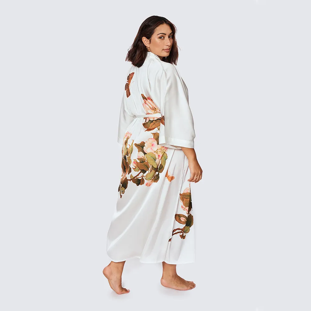 Peony & Butterfly Long Kimono Robe (Plus Size)