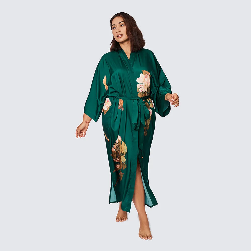 Peony & Butterfly Long Kimono Robe (Plus Size)