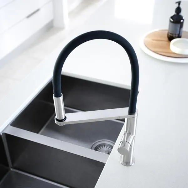 Phoenix Blix Flexible Hose Sink Mixer (Round) - Brushed Nickel