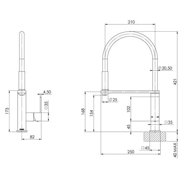 Phoenix Vezz Flexible Hose Sink Mixer (Square) - Matte Black