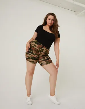 Plus Size Camo Bike Shorts