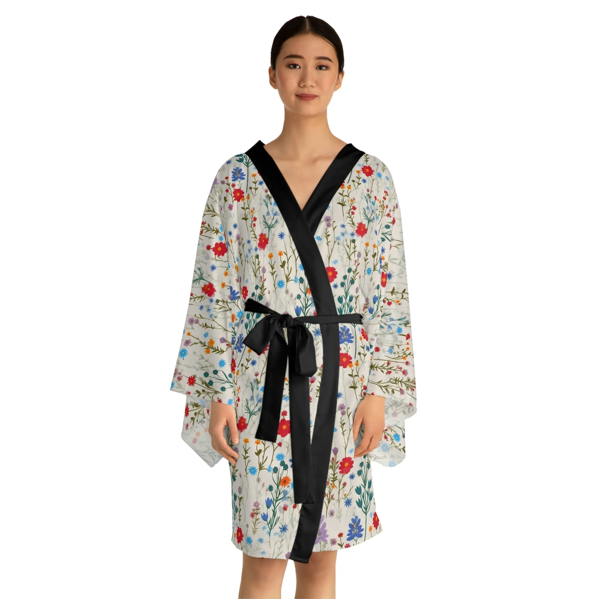 Pressed Wildflowers Pattern Long Sleeve Kimono Robe