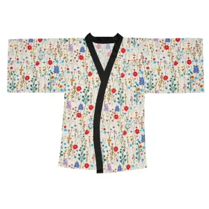 Pressed Wildflowers Pattern Long Sleeve Kimono Robe