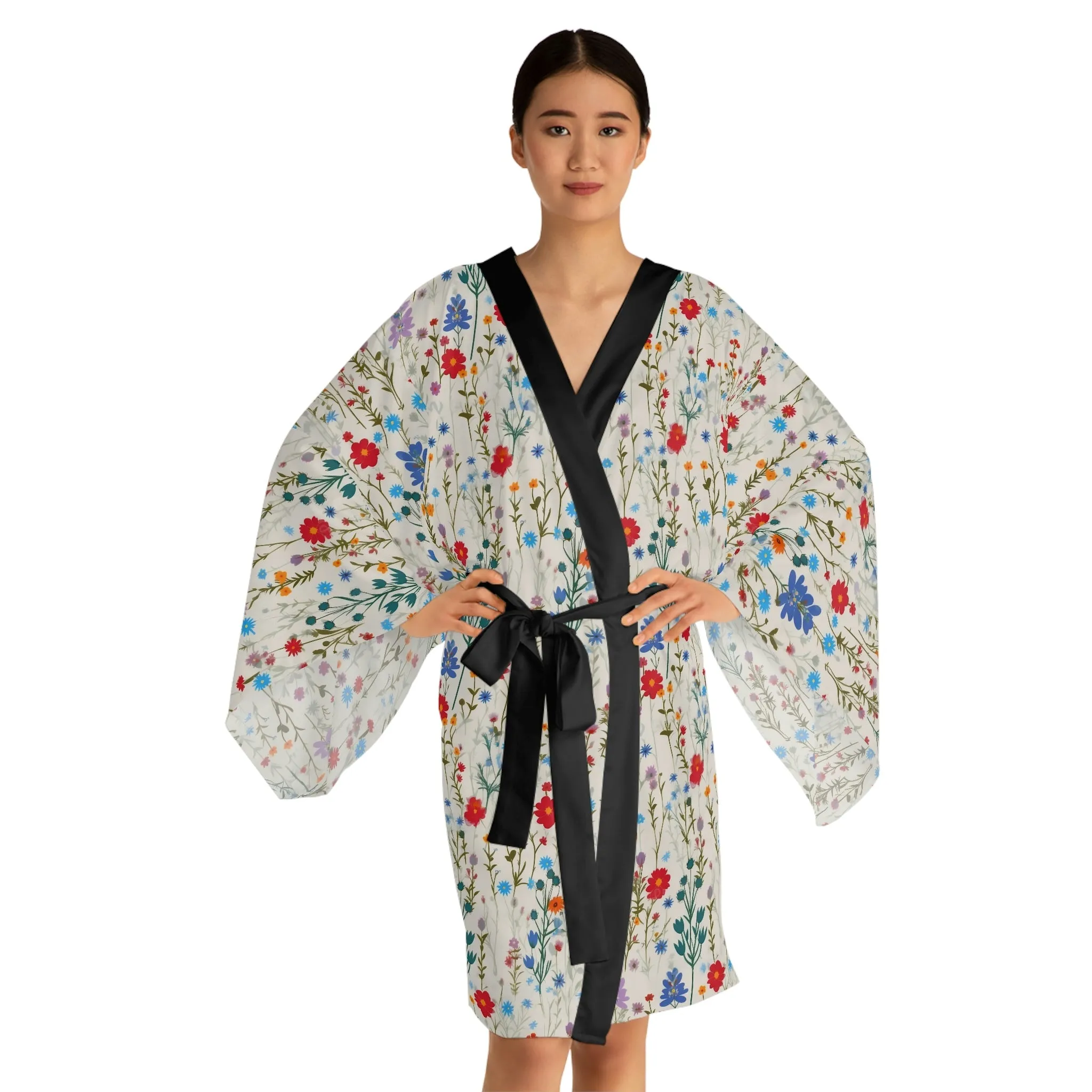 Pressed Wildflowers Pattern Long Sleeve Kimono Robe