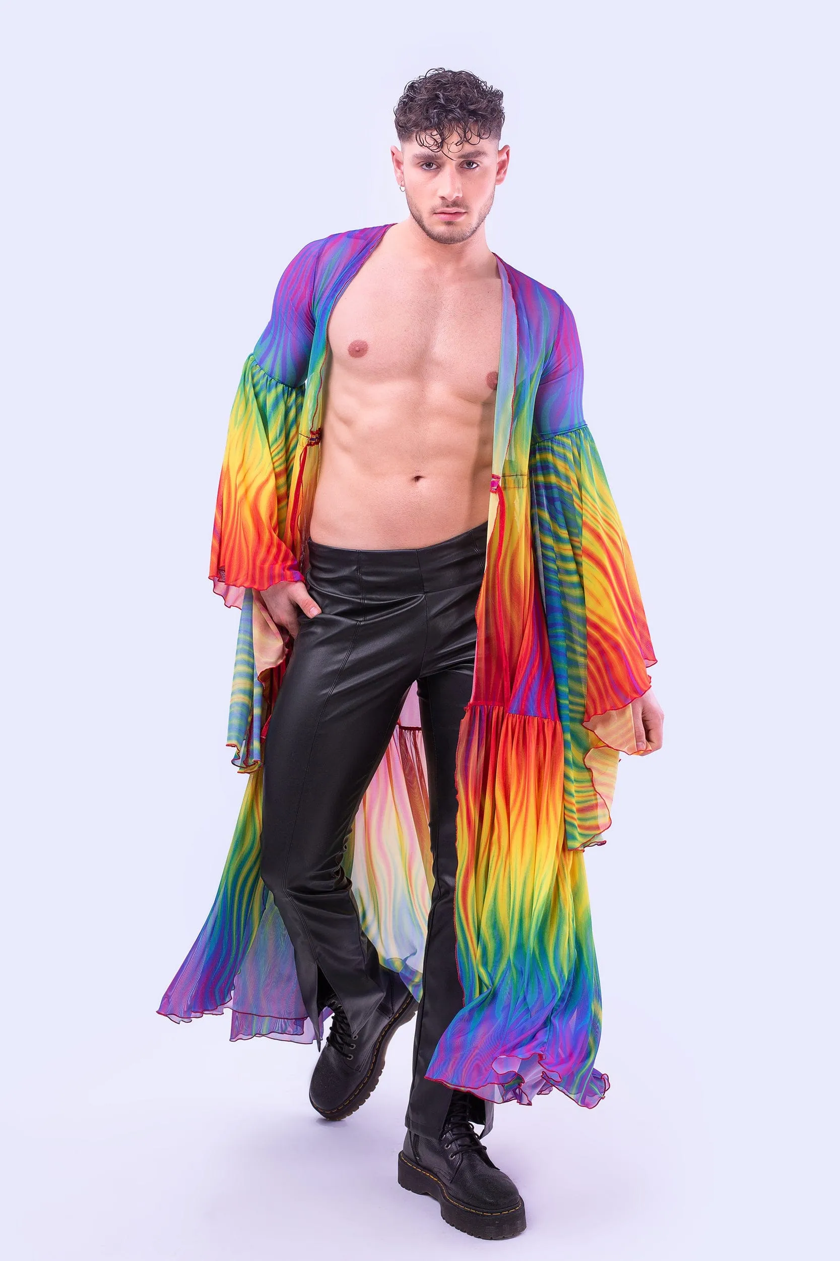 Rainbow Flame Unisex Mesh Duster