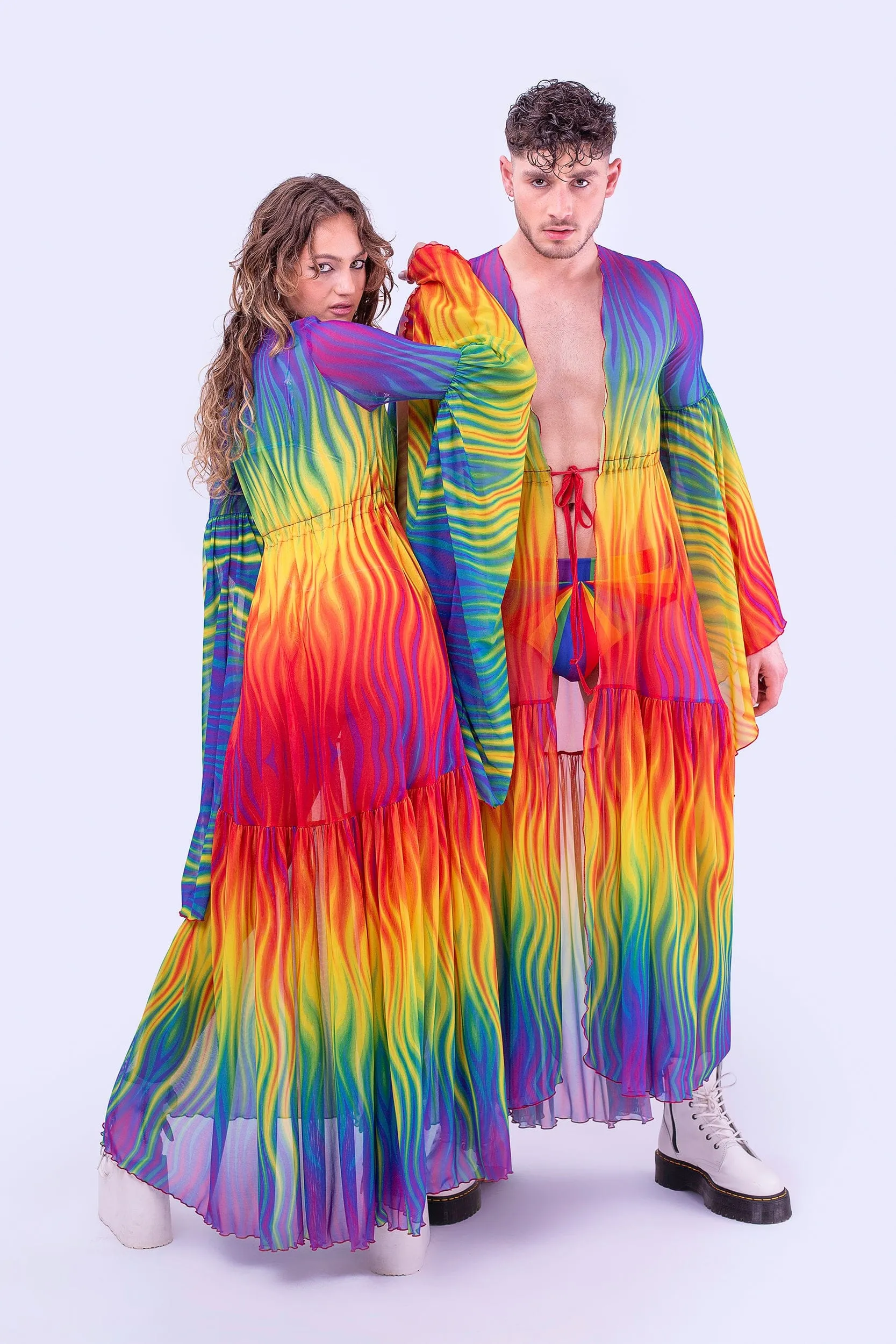 Rainbow Flame Unisex Mesh Duster