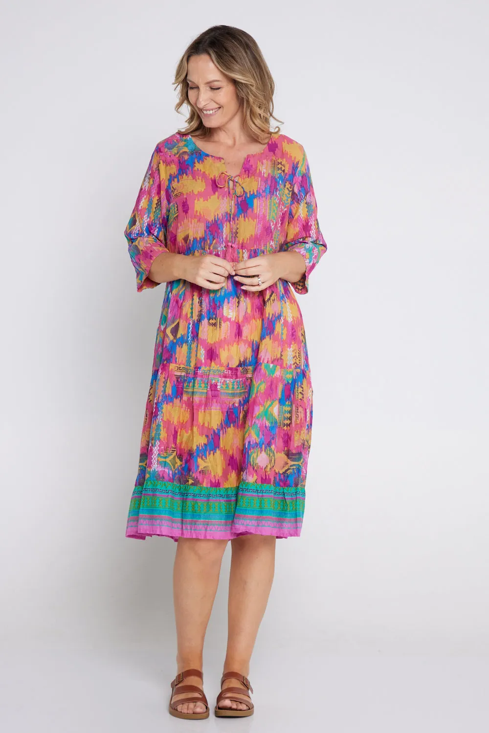 Rebecca Tie Neck Dress - Ikat