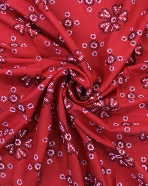 Red And White Floral Design Rayon Fabric