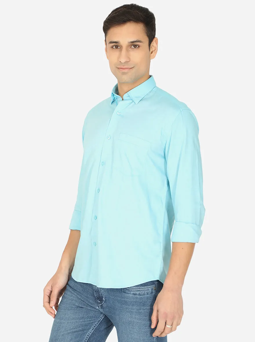 Riveu Blue Solid Slim Fit Casual Shirt | JadeBlue