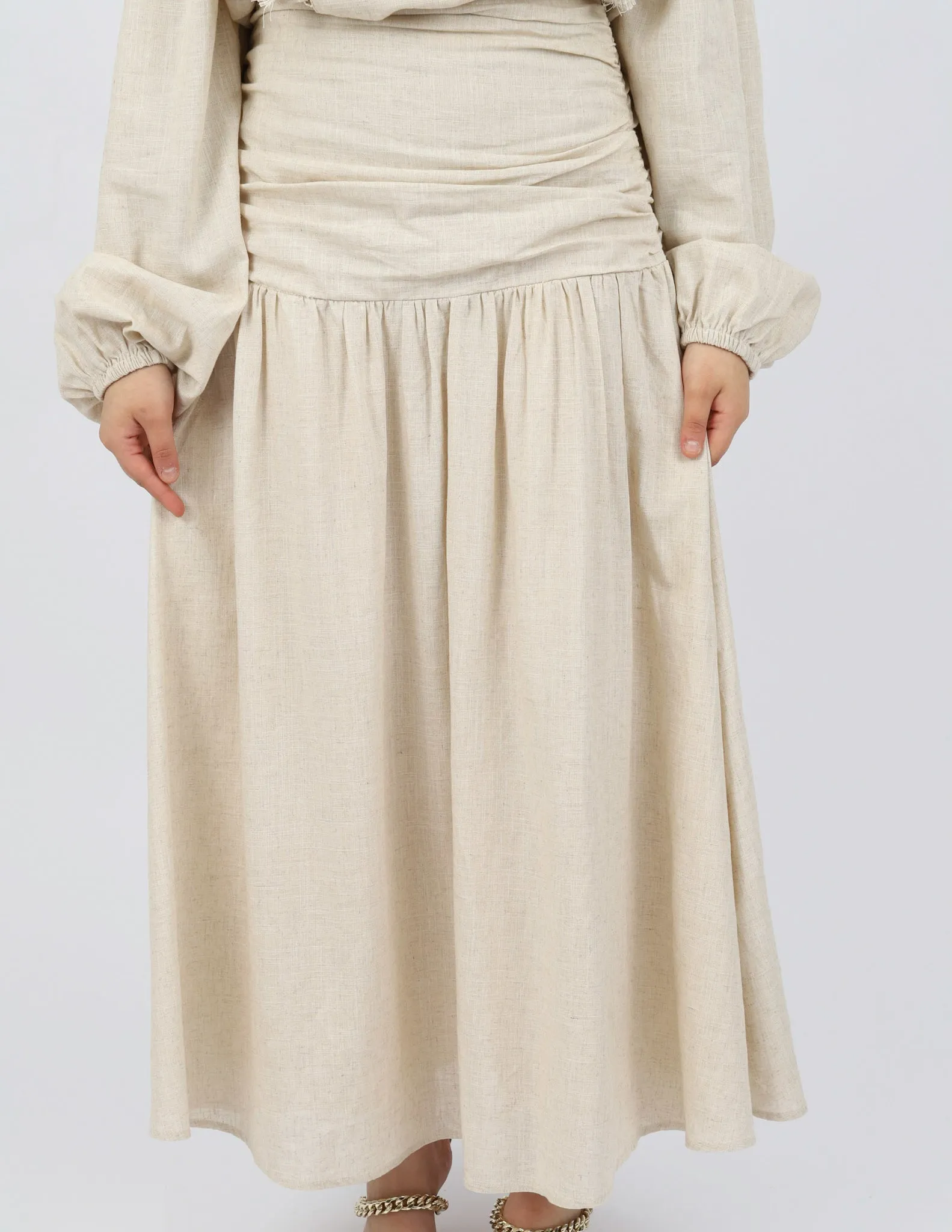 Ruched Waist Linen Skirt