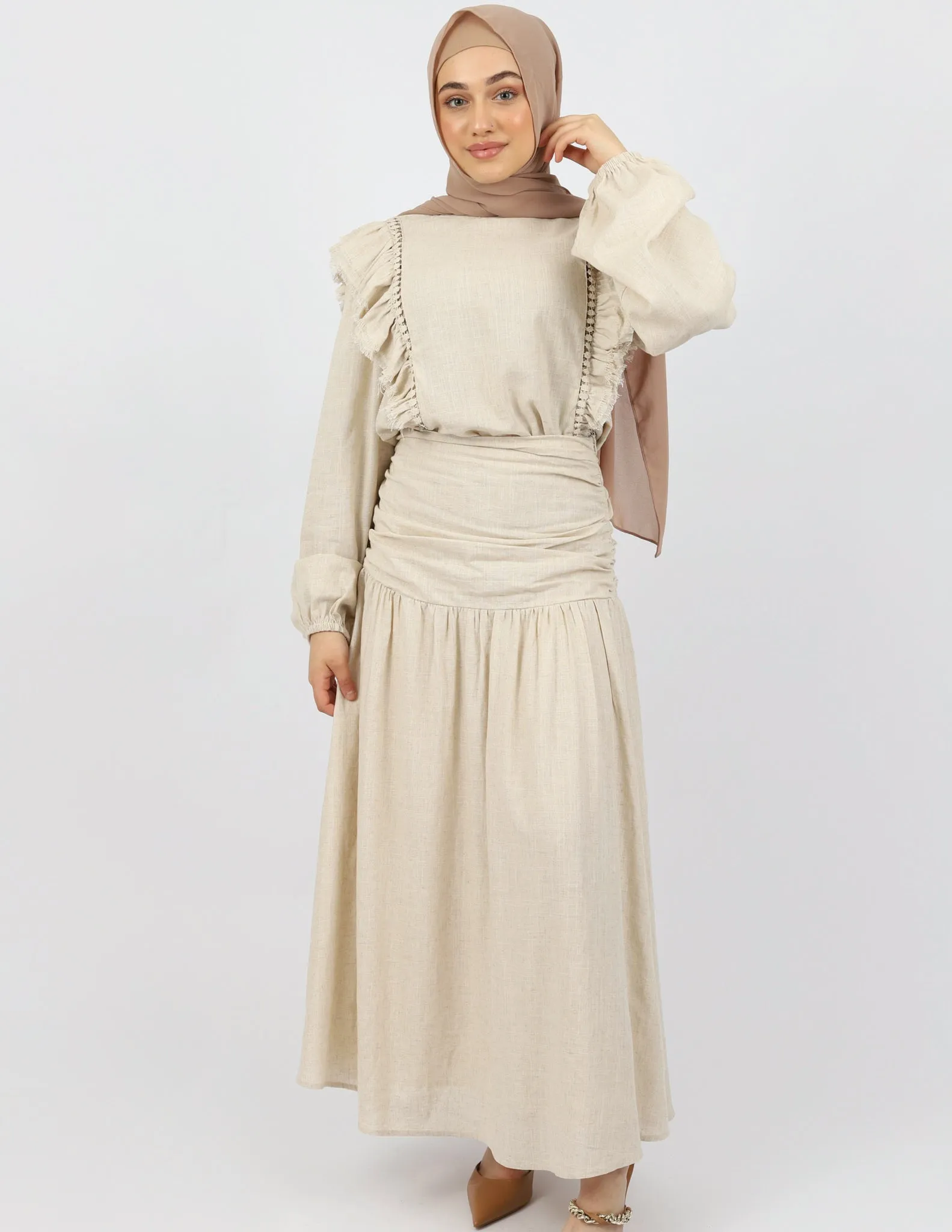 Ruched Waist Linen Skirt