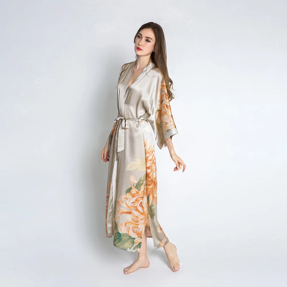 Silk Kiku Long Kimono Robe