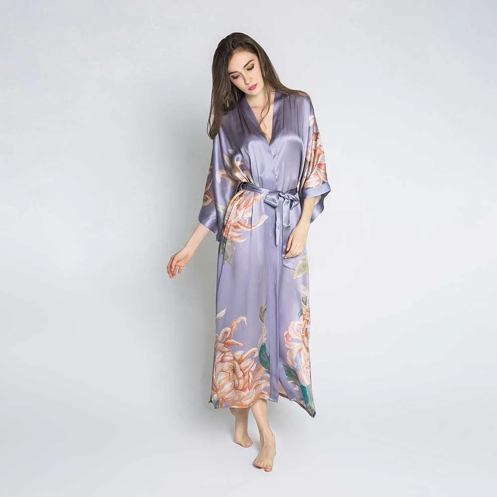 Silk Kiku Long Kimono Robe