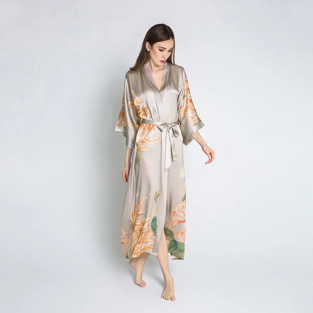 Silk Kiku Long Kimono Robe