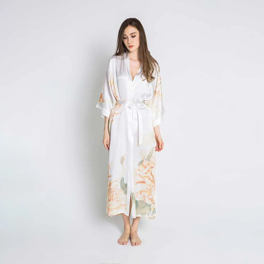 Silk Kiku Long Kimono Robe