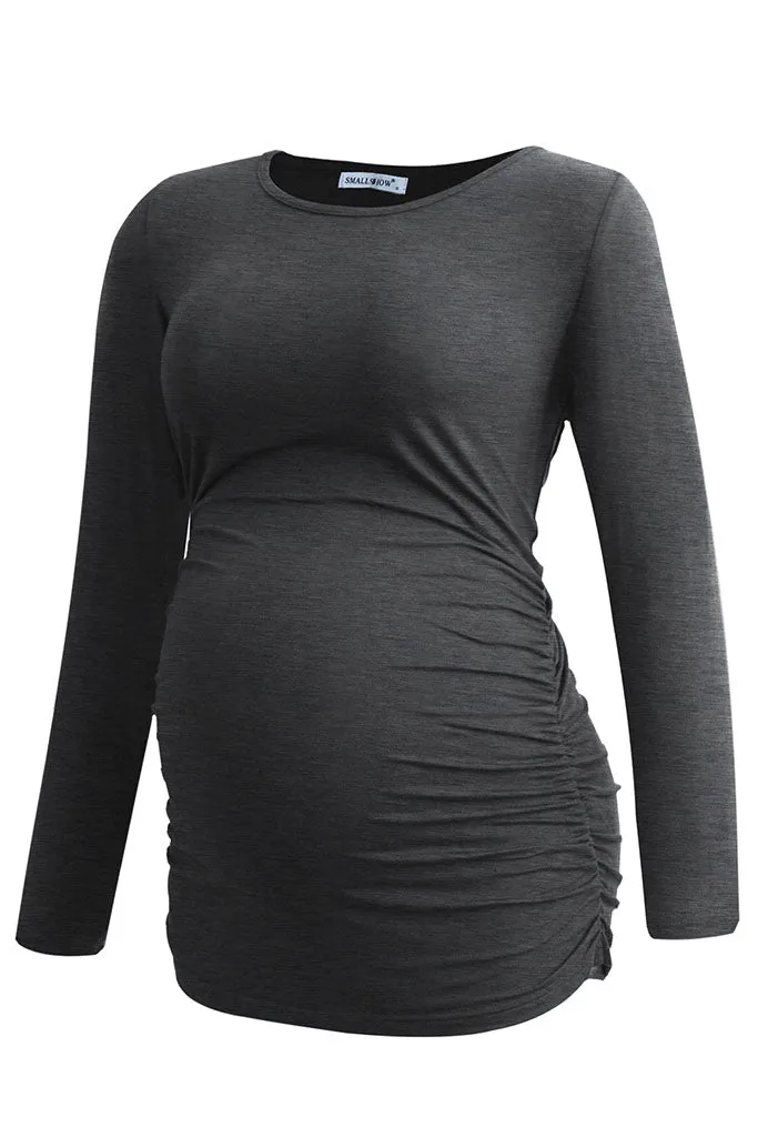 Smallshow Long Sleeve Side Ruched Maternity Tops