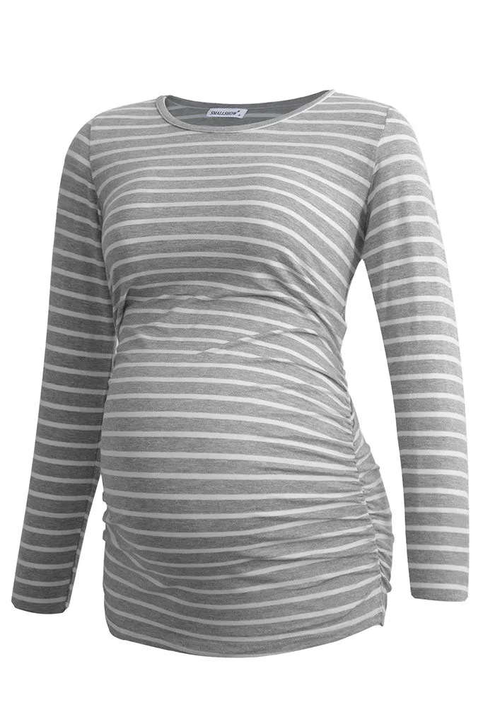 Smallshow Long Sleeve Side Ruched Maternity Tops