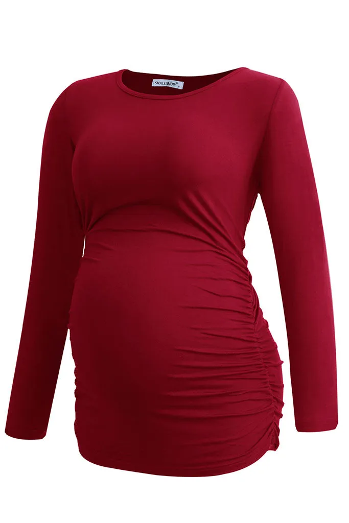 Smallshow Long Sleeve Side Ruched Maternity Tops