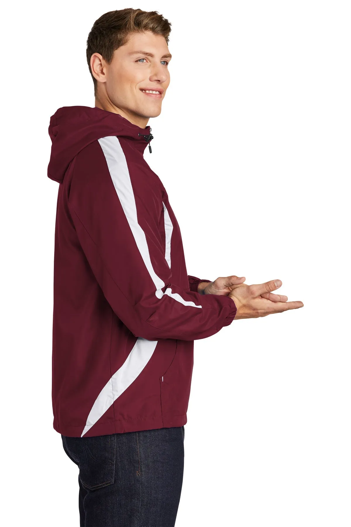 Sport-Tek Colorblock Raglan Custom Anorak Jackets, Maroon/White