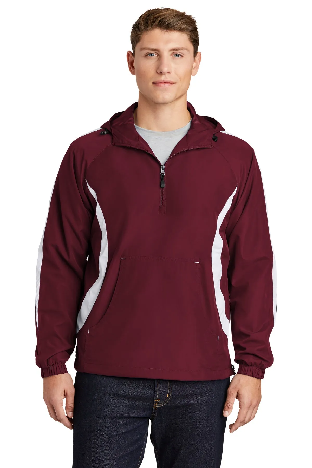 Sport-Tek Colorblock Raglan Custom Anorak Jackets, Maroon/White