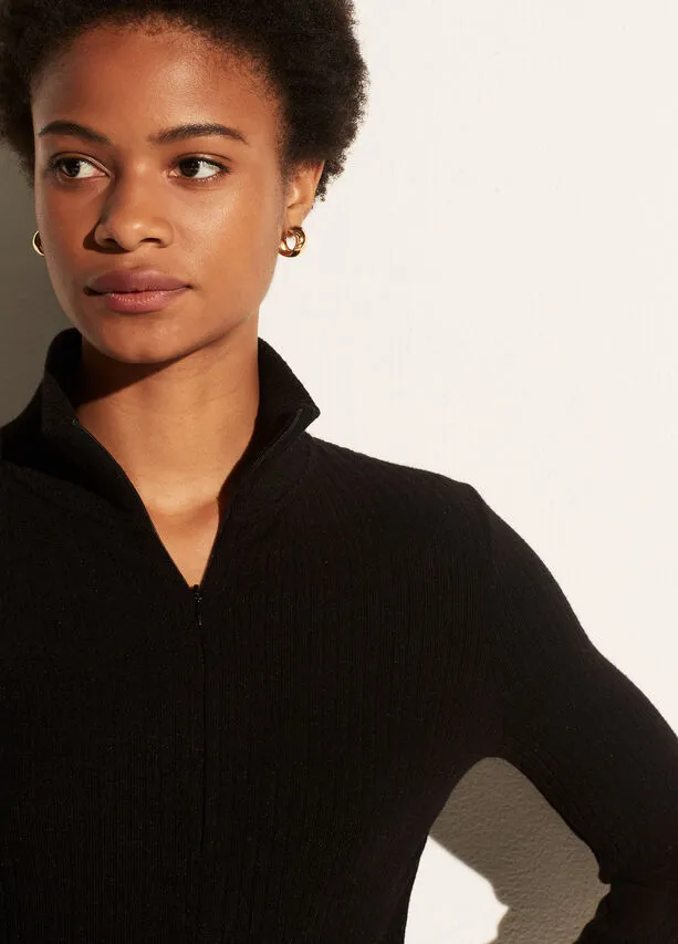 Vince - Ribbed Half Zip Turtleneck in Black