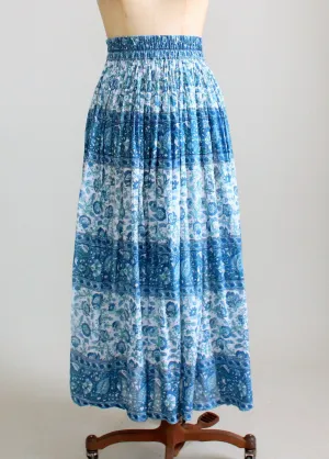 Vintage 1970s Blue Floral Indian Cotton Skirt