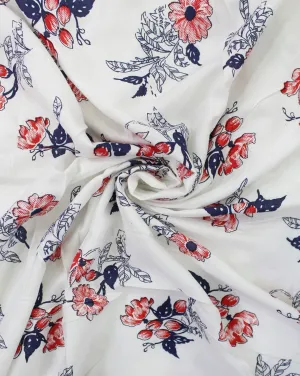 White And Multicolor Floral Design 1 Rayon Fabric