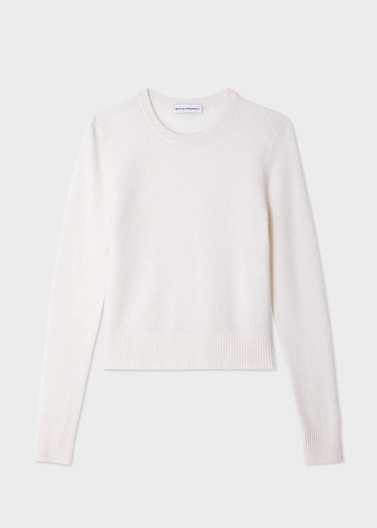 WHITE   WARREN Essential Cashmere Shrunken Crew Neck Sweater - Soft White