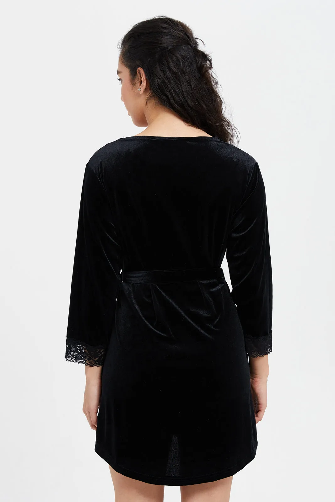 Women Black Velvet Robe