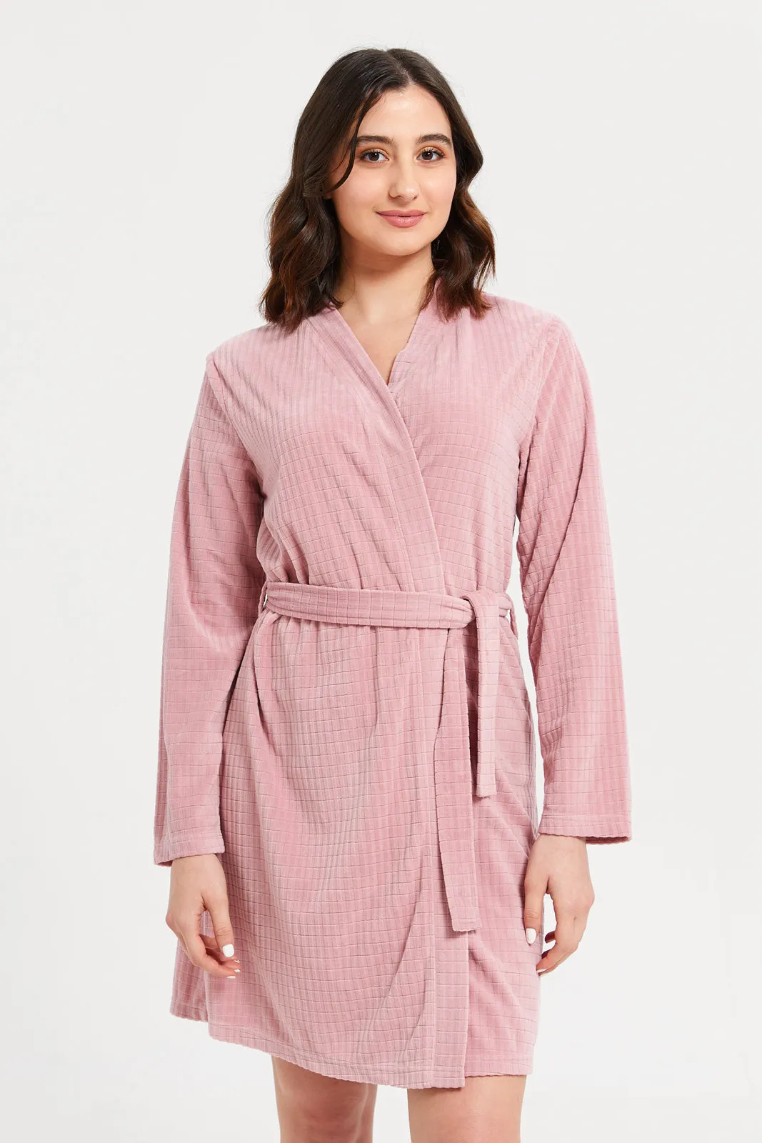 Women Pink Jacquard Robe