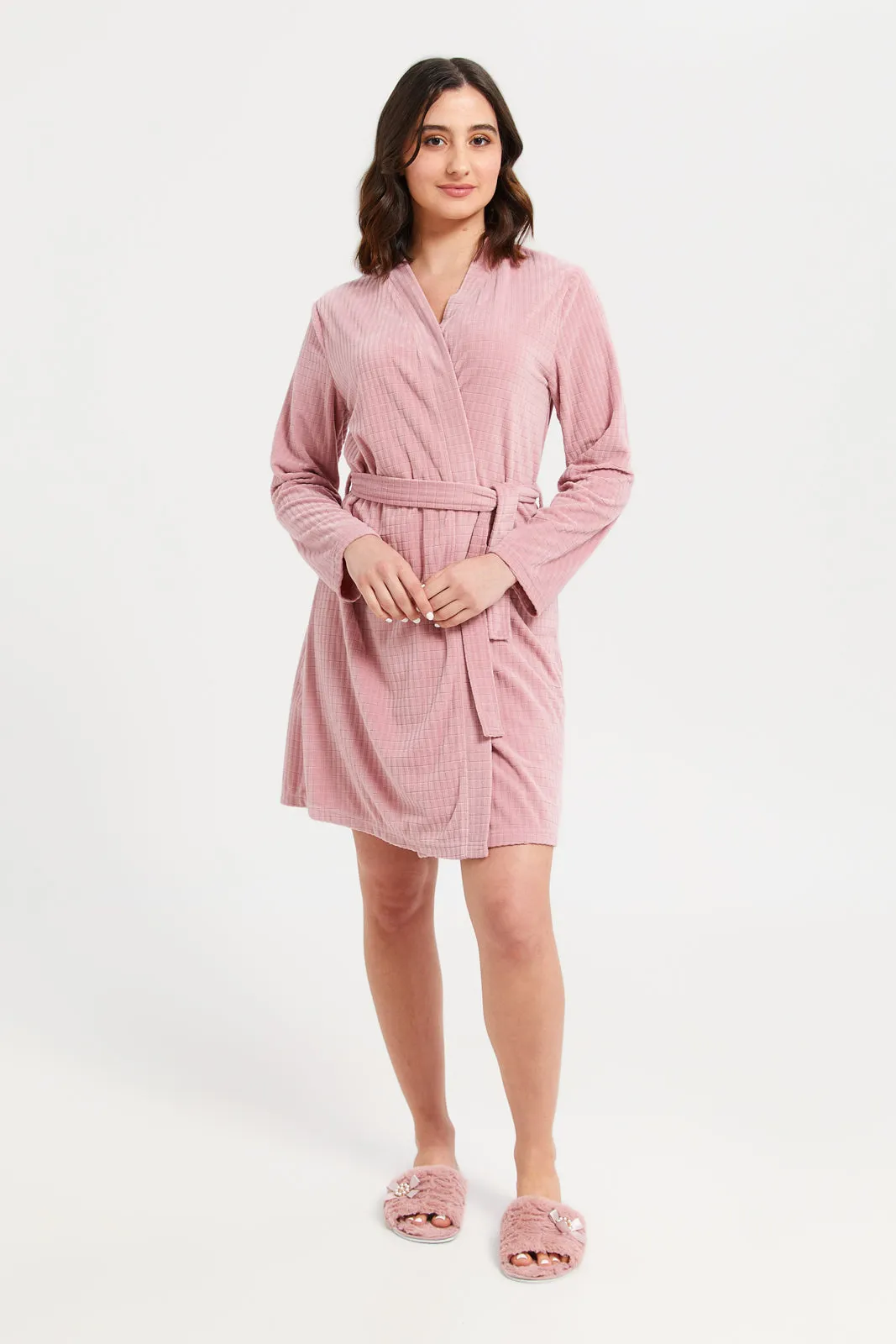 Women Pink Jacquard Robe